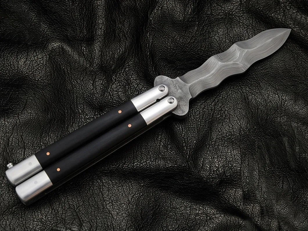 High Carbon Steel Filipino Balisongs Butterfly Brass with Stainless Steel with Ebony Wood Black Mamba Knives World Class Knives | BMK-590 - Image 3
