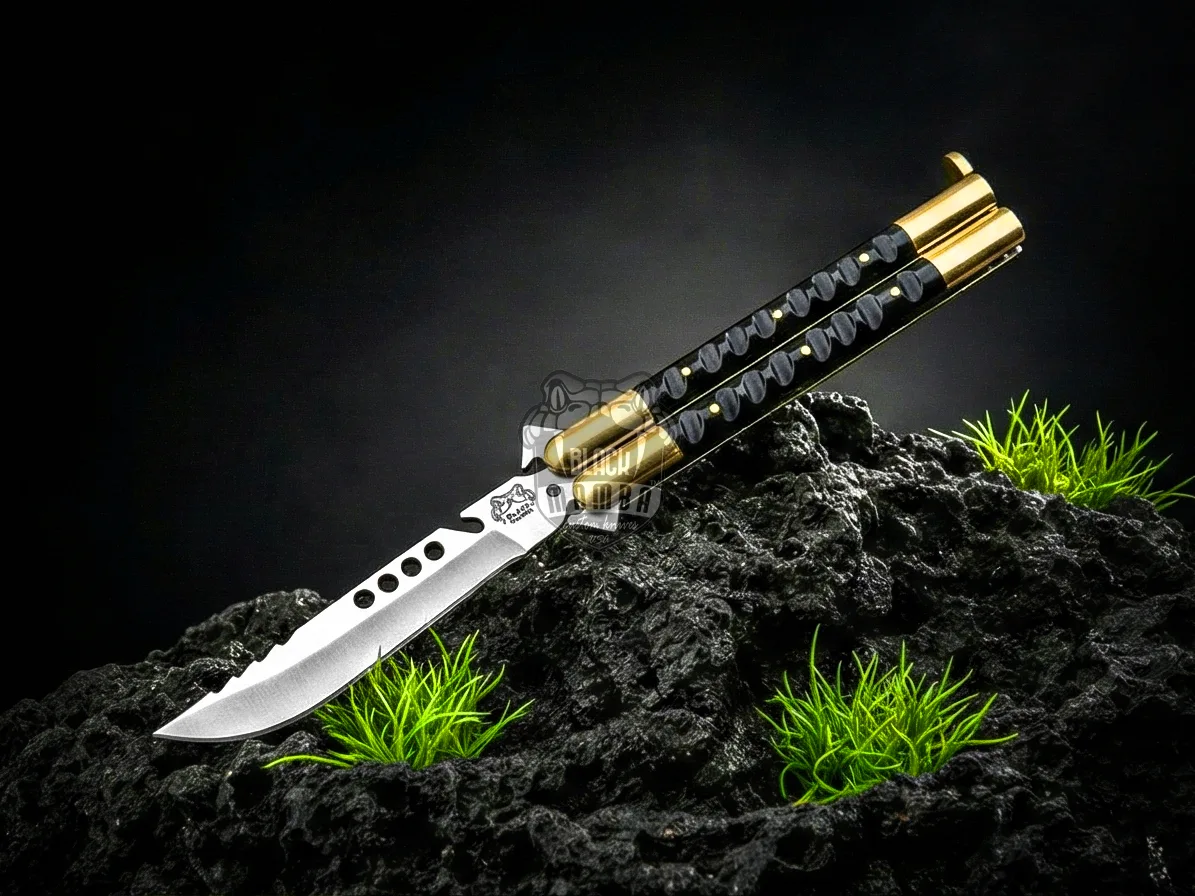High Carbon Steel Filipino Balisongs Butterfly Brass with Ram Horn Inserts Black Mamba Knives World Class Knives | BMK-437 - view 5