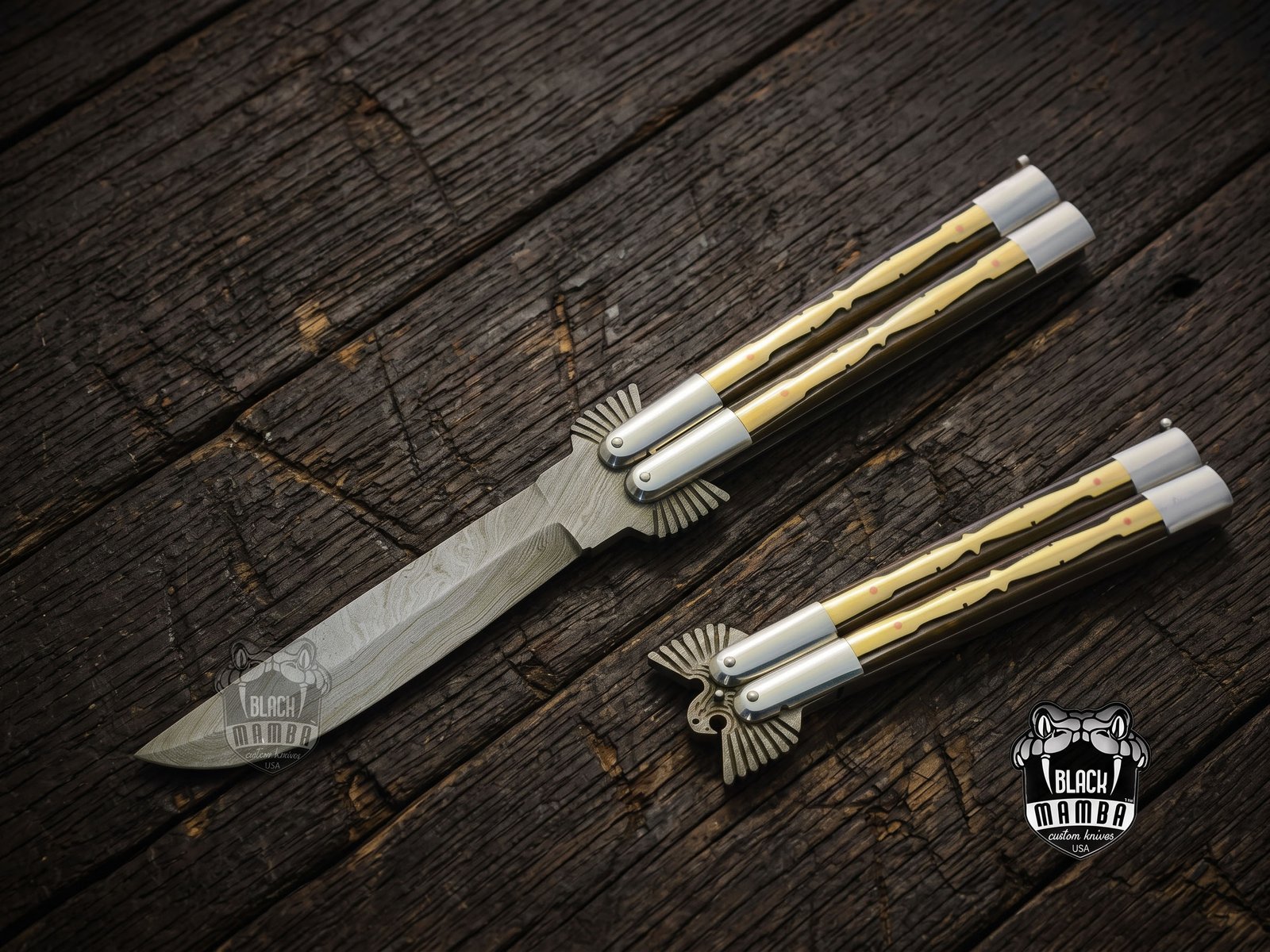 High Carbon Steel Filipino Balisongs Butterfly Brass with Stainless Brass with Walnut Burl Wood Inserts Black Mamba Knives World Class Knives | BMK-574 - Image 5