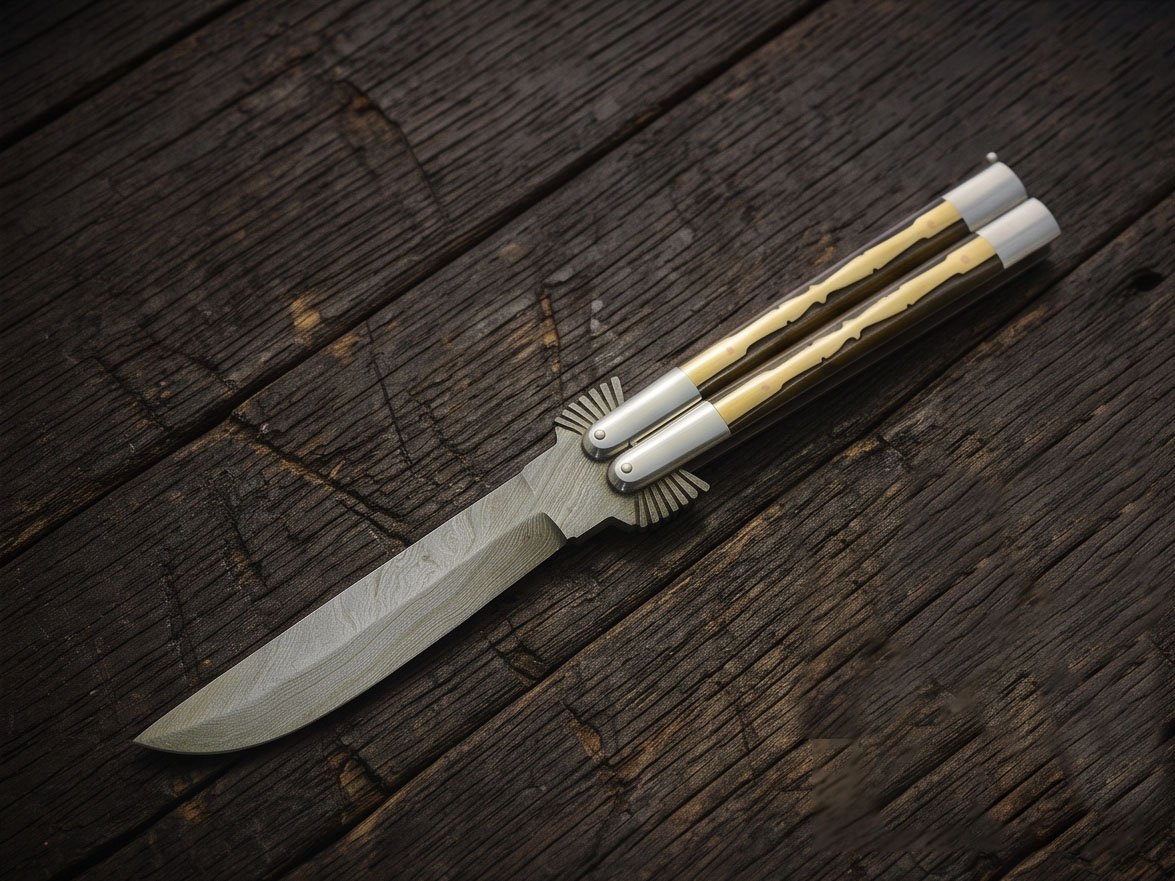 High Carbon Steel Filipino Balisongs Butterfly Brass with Stainless Brass with Walnut Burl Wood Inserts Black Mamba Knives World Class Knives | BMK-574 - Image 6
