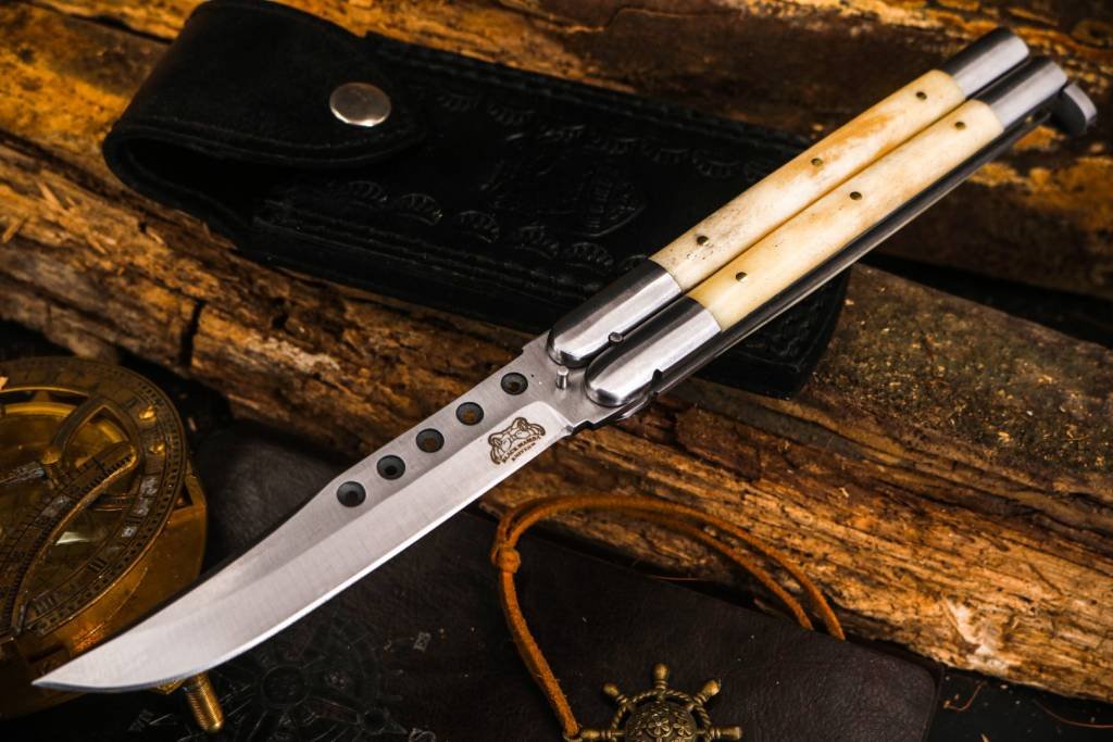 BMK-476  D2 tool steel Filipino Balisongs butterfly Stainless Steel bone Inserts black Mamba knives world class knives - Image 7