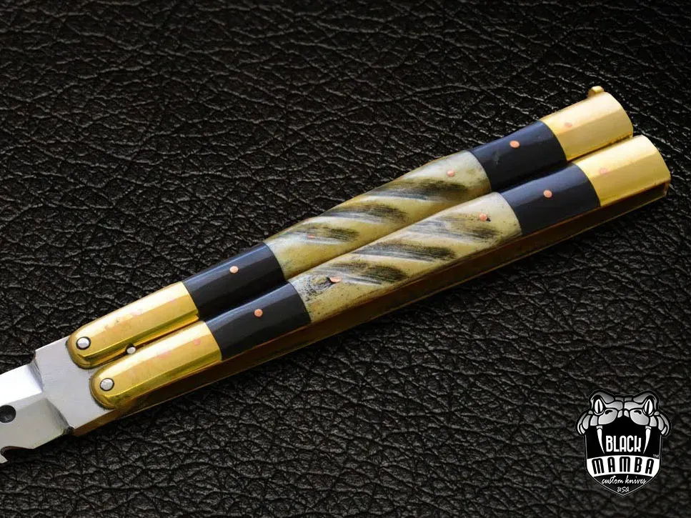D2 Steel Balisong Butterfly Knife – Rose Wood, Bone Handle | BMK-479 - view 5