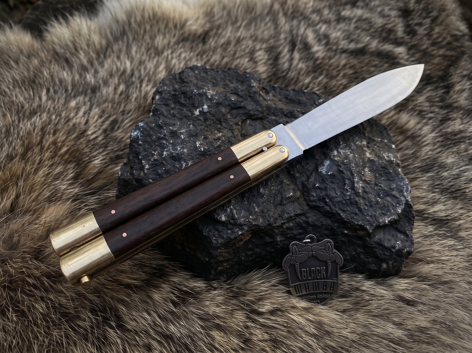 High Carbon Steel Filipino Balisongs Butterfly Brass with Rose Wood Inserts Black Mamba Knives World Class Knives | BMK-612 - Image 2