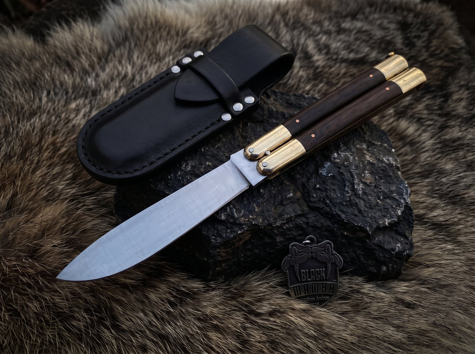 High Carbon Steel Filipino Balisongs Butterfly Brass with Rose Wood Inserts Black Mamba Knives World Class Knives | BMK-612