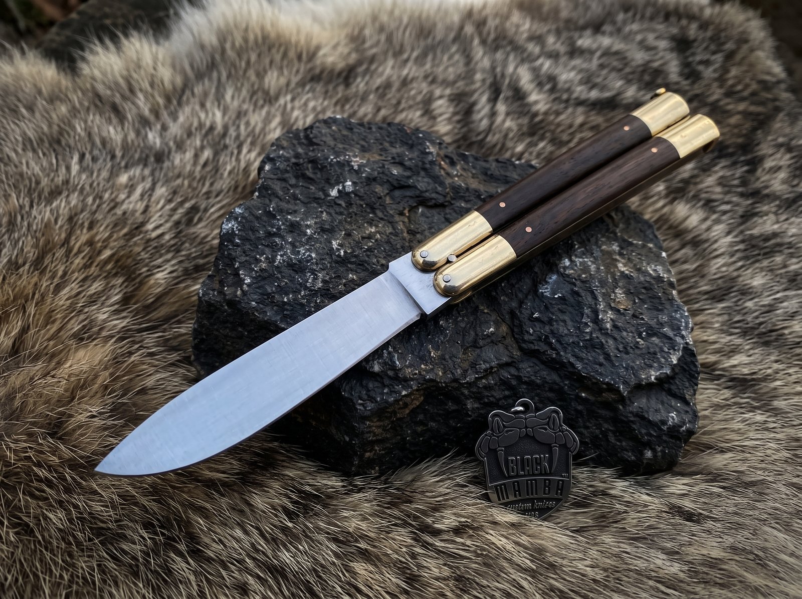 High Carbon Steel Filipino Balisongs Butterfly Brass with Rose Wood Inserts Black Mamba Knives World Class Knives | BMK-612 - Image 3