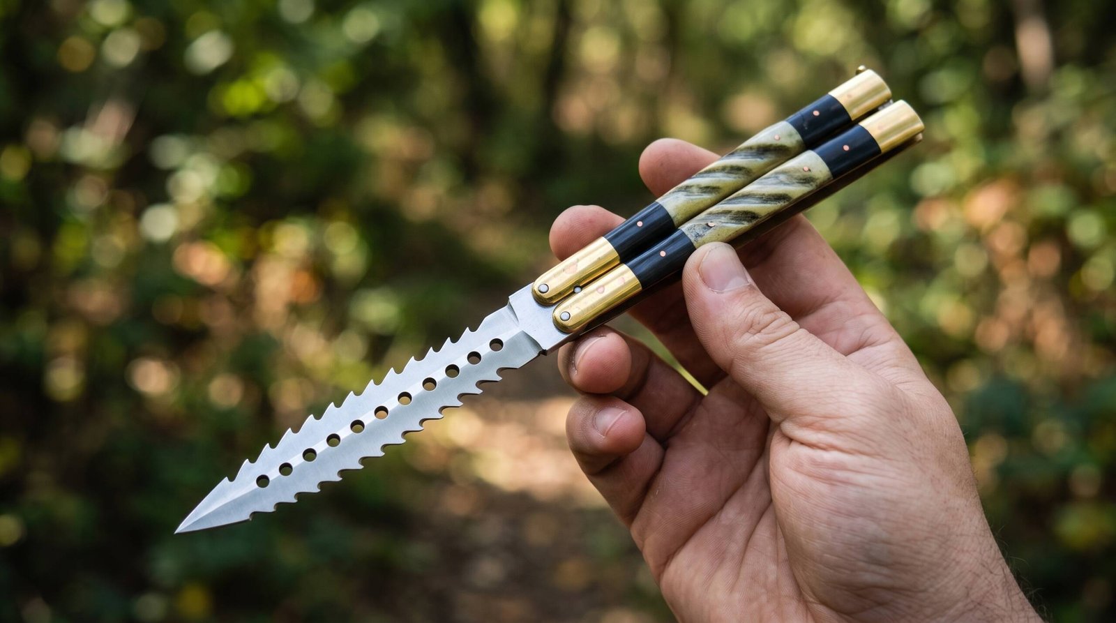 D2 Tool Steel Filipino Balisongs Butterfly Stainless Steel Brass with Bone with Rose Wood Inserts Black Mamba Knives World Class Knives | BMK-479 - Image 4