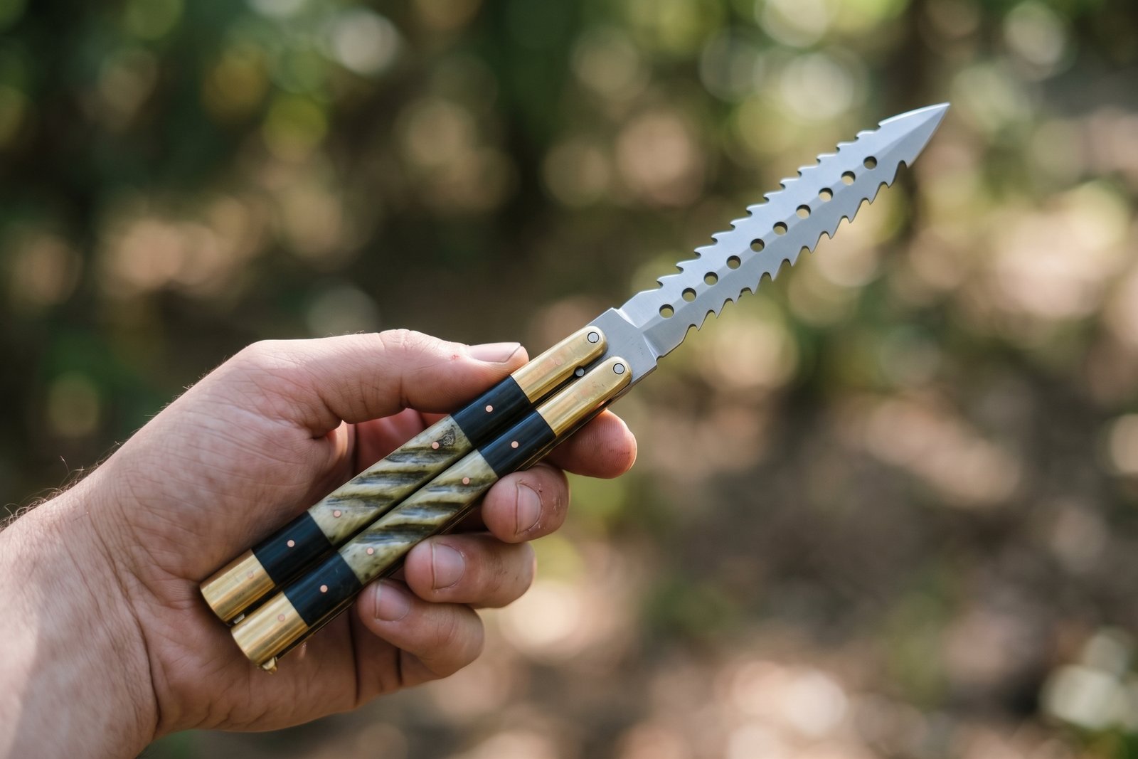 D2 Tool Steel Filipino Balisongs Butterfly Stainless Steel Brass with Bone with Rose Wood Inserts Black Mamba Knives World Class Knives | BMK-479 - Image 2