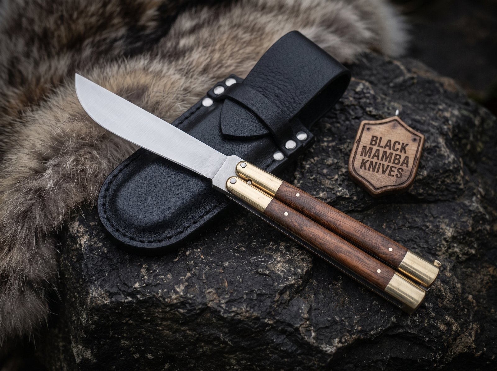 High Carbon Steel Filipino Balisongs Butterfly Brass with Chico Wood Inserts Black Mamba Knives World Class Knives | BMK-431 - Image 3