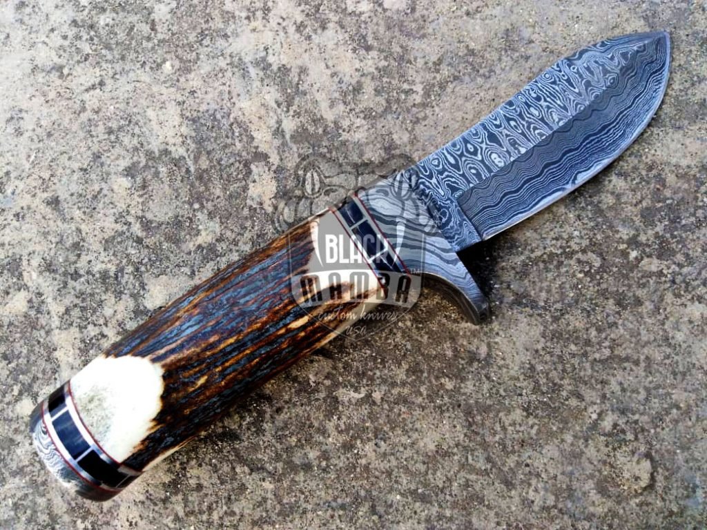 BMK-111-B PERSIAN YUMA BLACK Knife 9" Long 4.5"Blade" 10.5 oz Damascus Fixed Blade Hunting Knife Real Stag Handle Knife Black mamba Hand Made World Class knives USA Made - Image 4