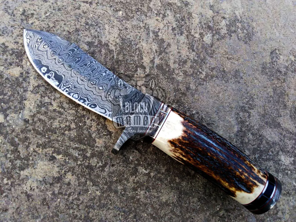 Persian Yuma Black - Damascus Hunting Knife, 9″ Overall, Stag Handle - view 7