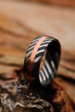 BMJ-03 Aldebaran Damascus Men Ring 12 US Size Handmade Stainless Steel Damascus Ring,Copper Inlaid