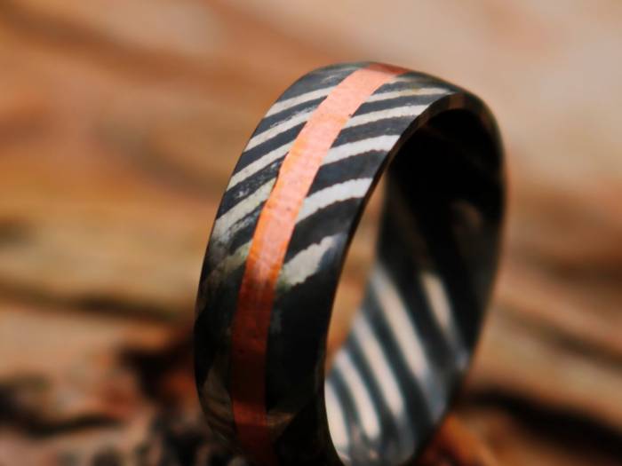 BMJ-03 Aldebaran Damascus Men Ring 12 US Size Handmade Stainless Steel Damascus Ring,Copper Inlaid