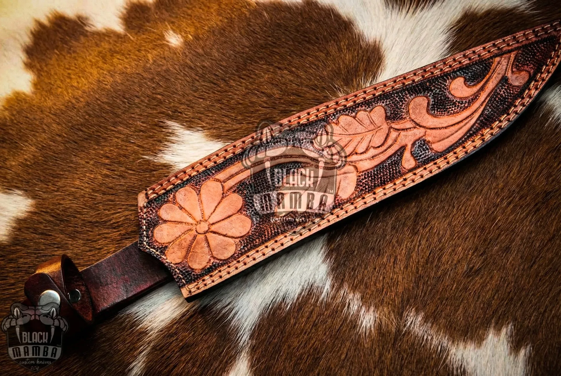 Red Dragon – Damascus Bowie Knife, 17.5″ Overall, Stag Handle - view 7
