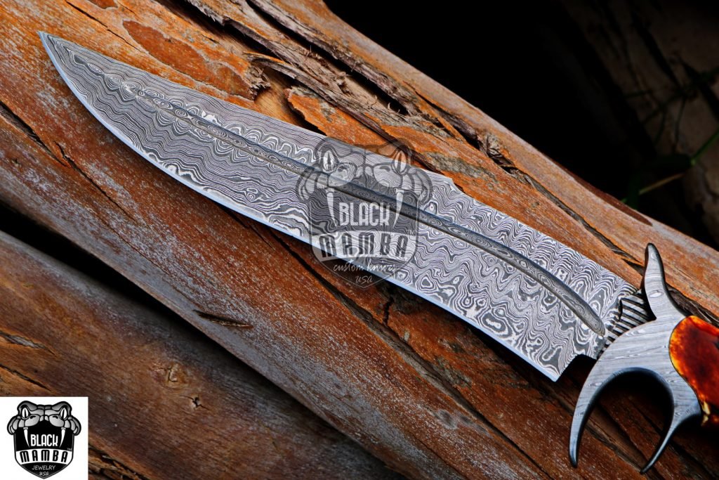 BMK-1005-LQ RED DRAGON SLAYER Knife 17.5″ Long 11″Blade ” 16oz Damascus Fixed Blade Hunting knife Damascus Steel Bowie Knife Black mamba Hand Made World Class knives USA Made - Image 3