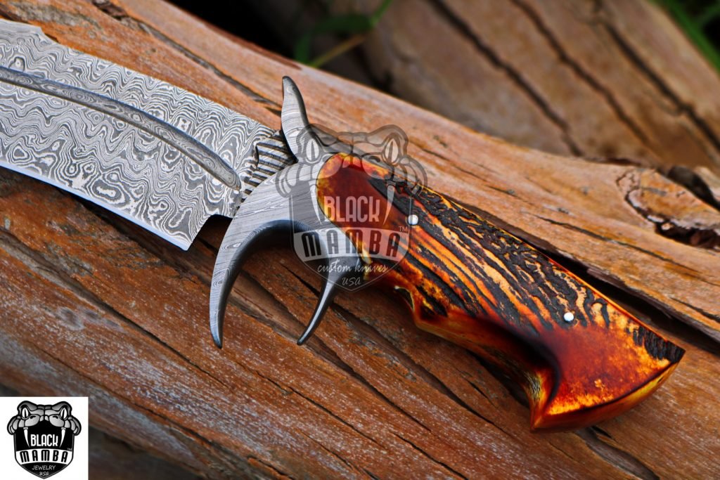 BMK-1005-LQ RED DRAGON SLAYER Knife 17.5″ Long 11″Blade ” 16oz Damascus Fixed Blade Hunting knife Damascus Steel Bowie Knife Black mamba Hand Made World Class knives USA Made - Image 4