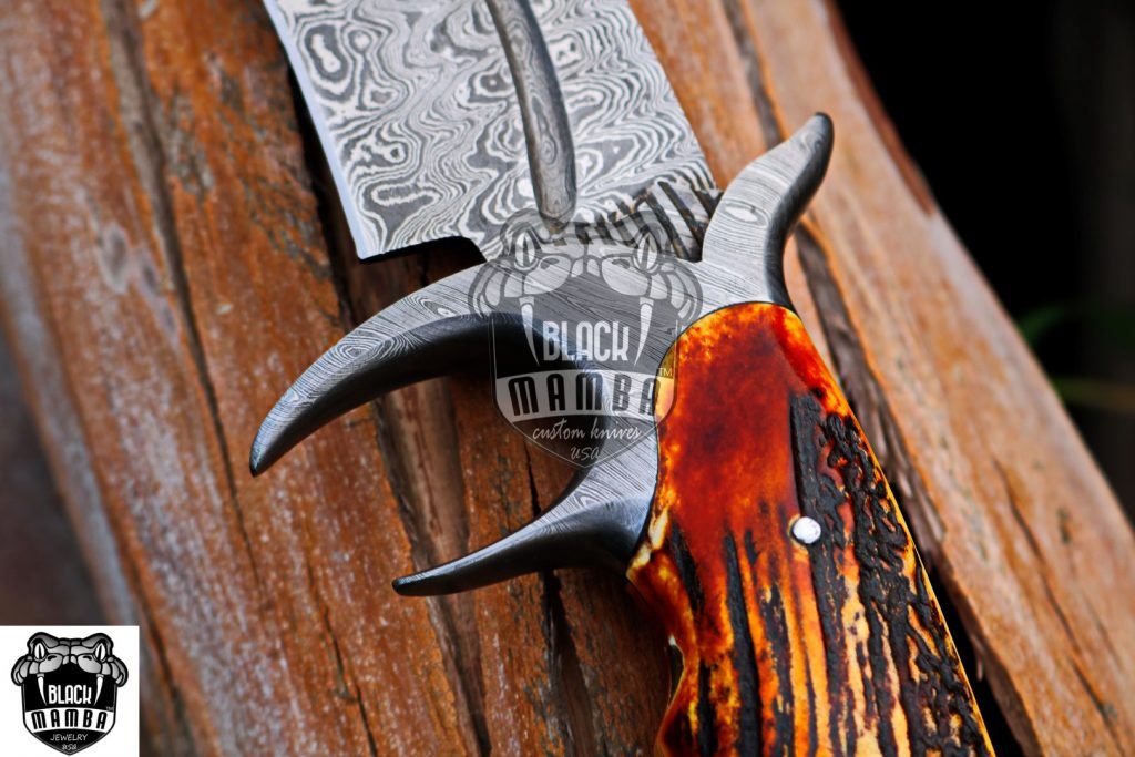 BMK-1005-LQ RED DRAGON SLAYER Knife 17.5″ Long 11″Blade ” 16oz Damascus Fixed Blade Hunting knife Damascus Steel Bowie Knife Black mamba Hand Made World Class knives USA Made - Image 5