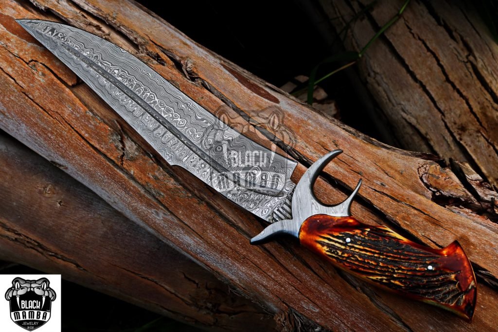 BMK-1005-LQ RED DRAGON SLAYER Knife 17.5″ Long 11″Blade ” 16oz Damascus Fixed Blade Hunting knife Damascus Steel Bowie Knife Black mamba Hand Made World Class knives USA Made - Image 6