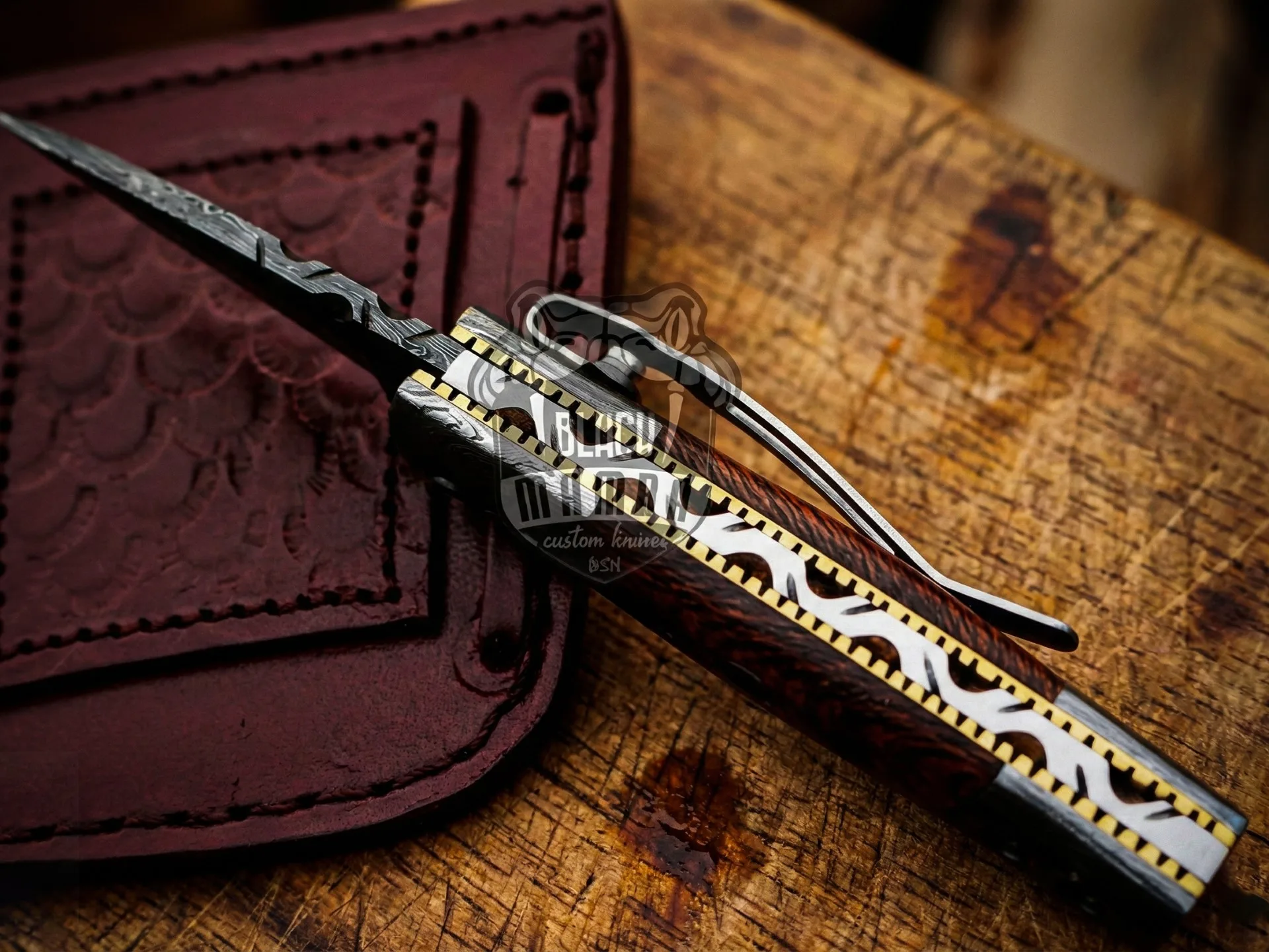 Corn Snake - Damascus Folding Pocket Knife, 3″ Overall - view 7