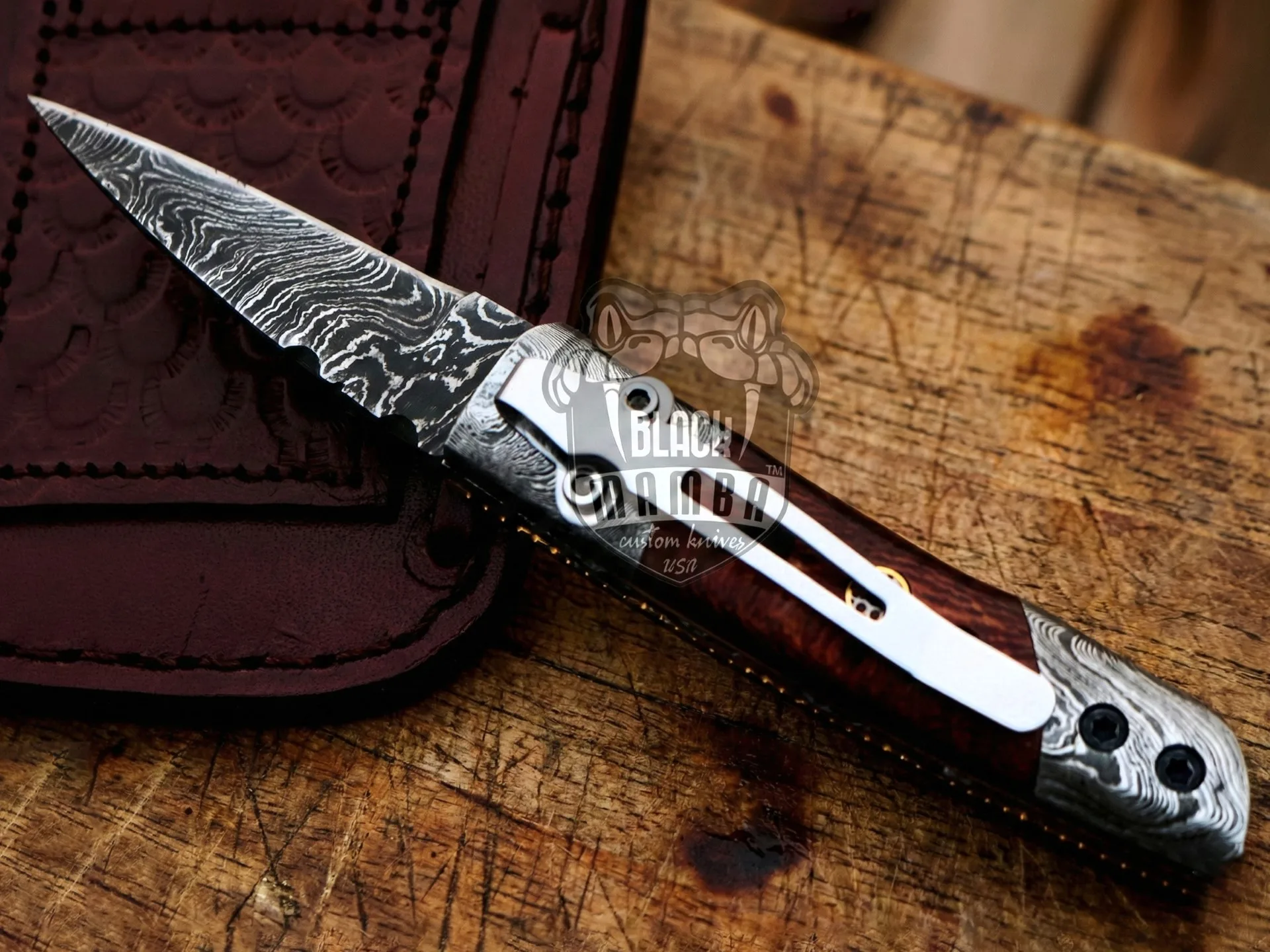 Corn Snake - Damascus Folding Pocket Knife, 3″ Overall - view 4