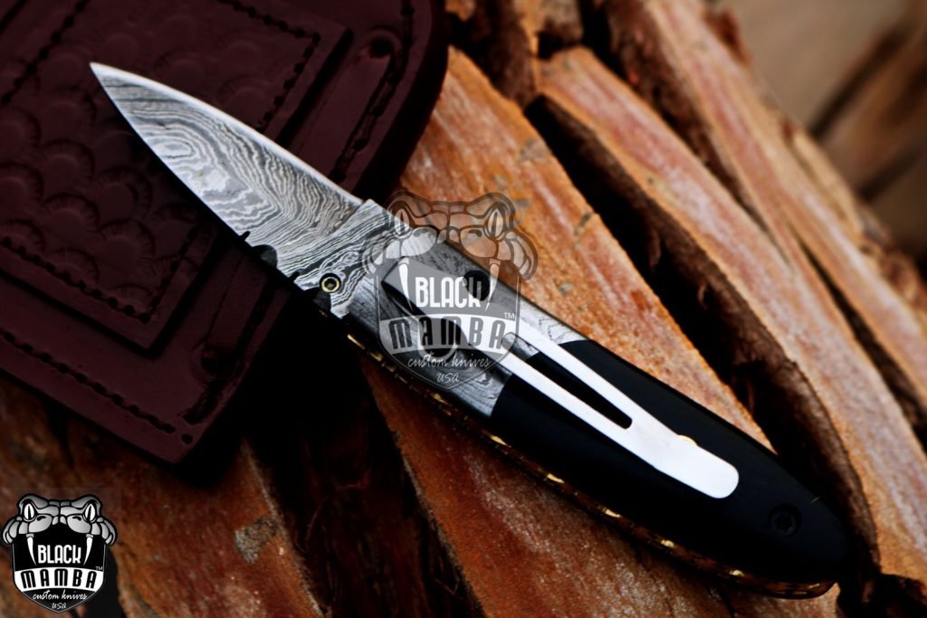 BMK-401 Pandinus 6″ Long 2.5″Blade” 5oz Damascus Pocket clip knives Handmade Damascus Pocket Folding Knife Black mamba Hand Made World Class knives USA Made - Image 3
