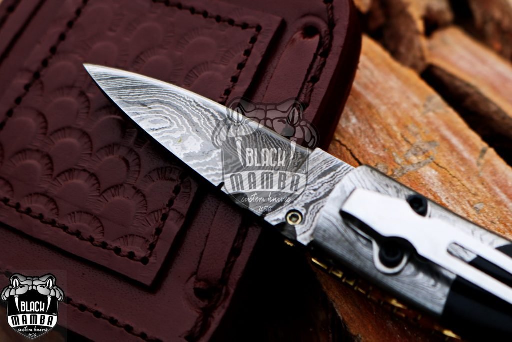 BMK-401 Pandinus 6″ Long 2.5″Blade” 5oz Damascus Pocket clip knives Handmade Damascus Pocket Folding Knife Black mamba Hand Made World Class knives USA Made - Image 4
