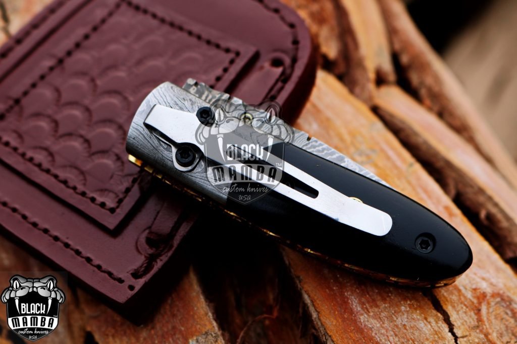 BMK-401 Pandinus 6″ Long 2.5″Blade” 5oz Damascus Pocket clip knives Handmade Damascus Pocket Folding Knife Black mamba Hand Made World Class knives USA Made - Image 8