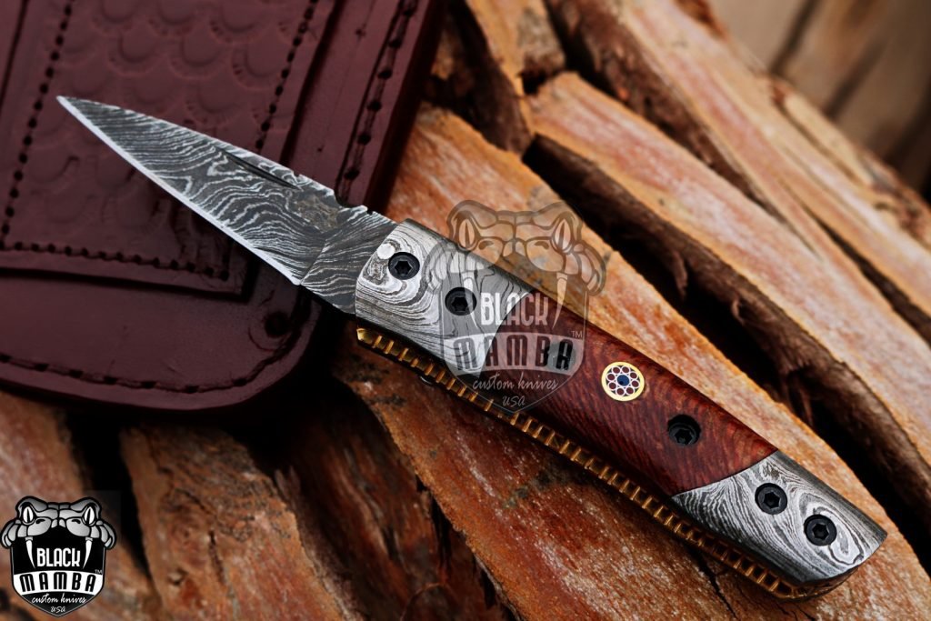 BMK-633 Corn snake 3″ Long 3.5″Blade” 4oz Damascus Pocket Clip Knives Handmade Damascus Pocket Folding Knife Hand Made World Class Knives - Image 2