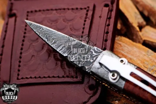 Corn Snake 3″ Long 3.5″ Blade” 4oz Damascus Pocket Clip Knives Handmade Damascus Pocket Folding Knife Hand Made World Class Knives | BMK-633 - view 6