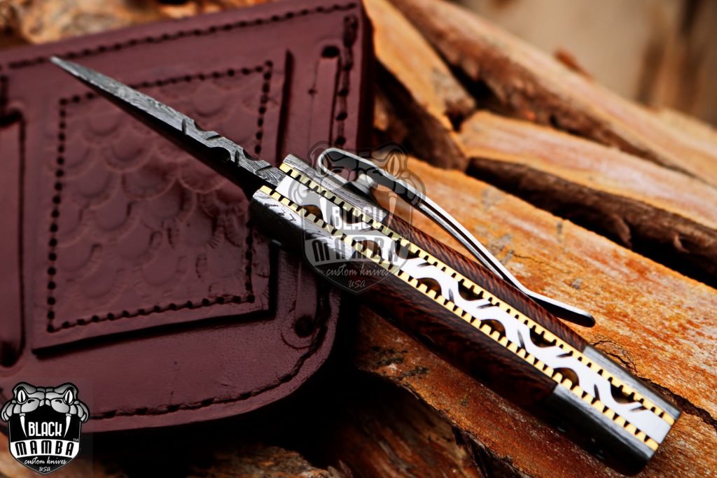 BMK-633 Corn snake 3″ Long 3.5″Blade” 4oz Damascus Pocket Clip Knives Handmade Damascus Pocket Folding Knife Hand Made World Class Knives - Image 6