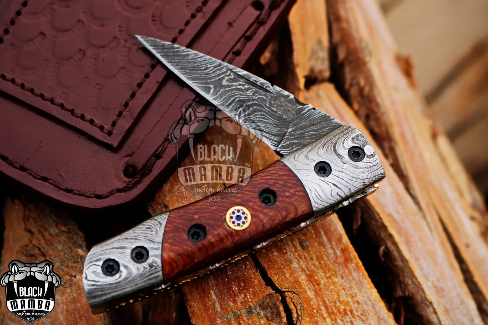 Corn Snake - Damascus Folding Pocket Knife, 3″ Overall - view 2