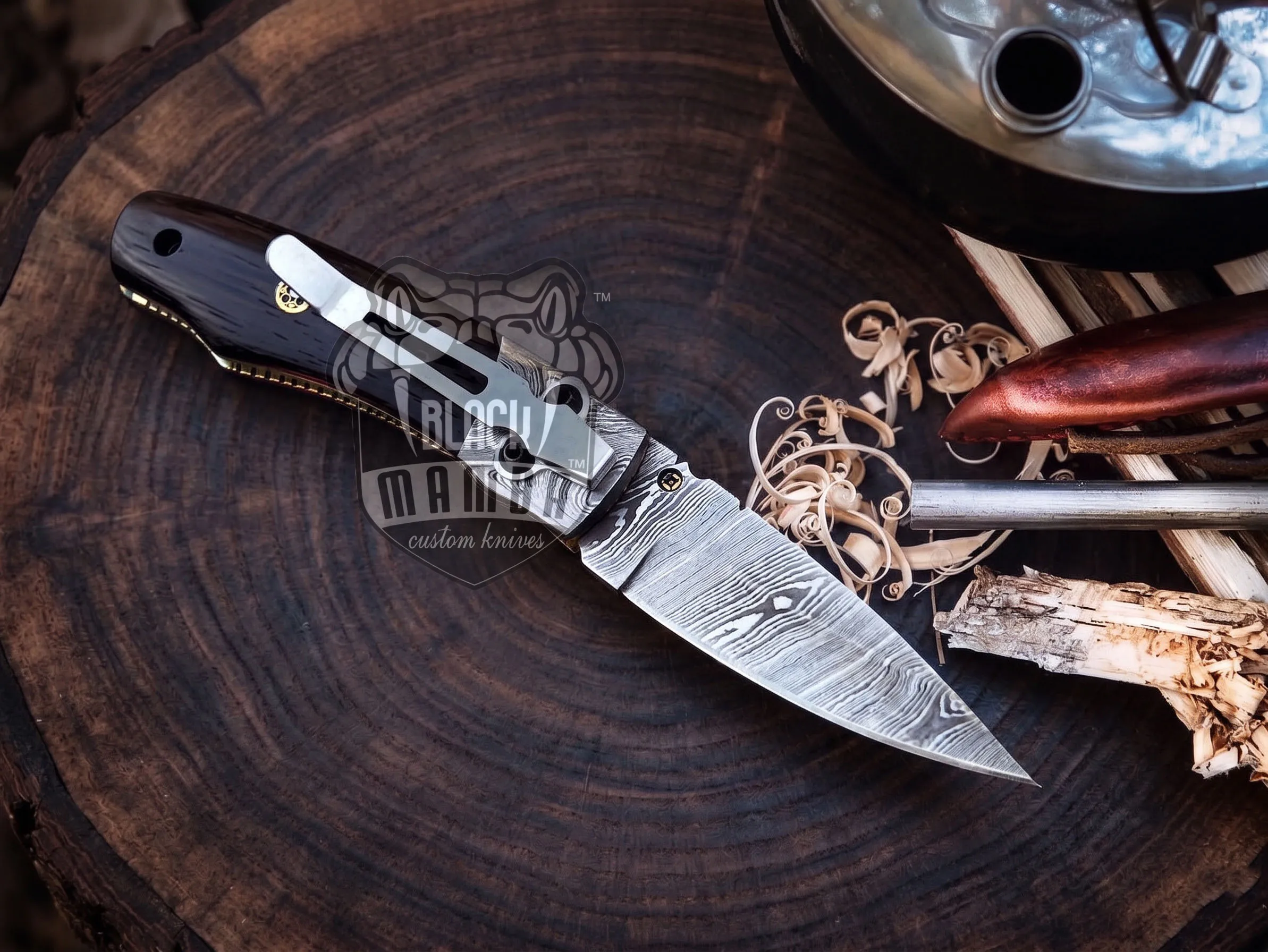 Viper 7″ Long 3″ Blade” 5.6oz Damascus Pocket Knives Handmade Damascus Folding Knife Hand Made World Class Knives USA Made | BMK-403 - view 2