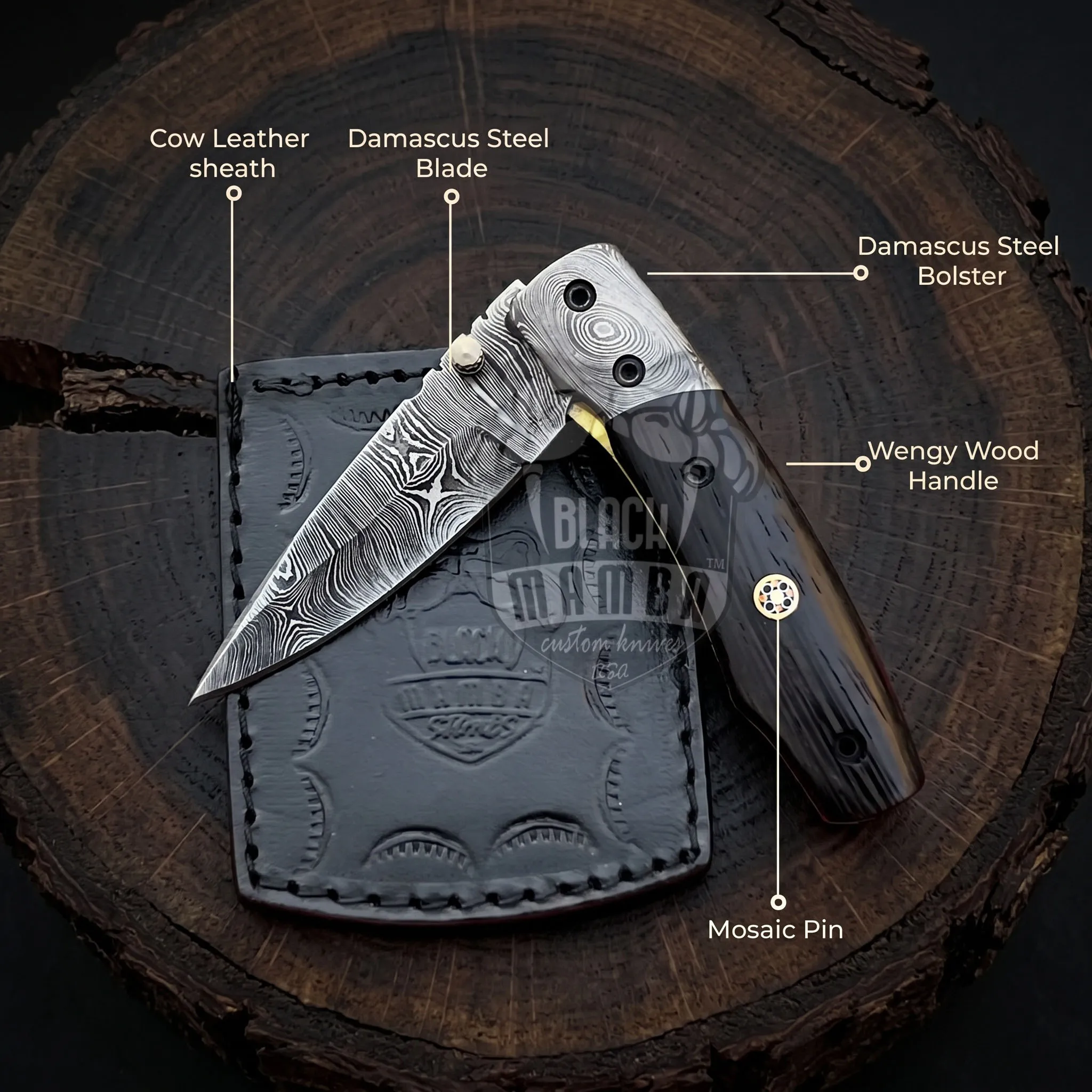 Viper 7″ Long 3″ Blade” 5.6oz Damascus Pocket Knives Handmade Damascus Folding Knife Hand Made World Class Knives USA Made | BMK-403 - view 4