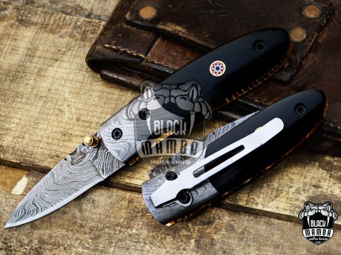 BMK-401 Pandinus 6″ Long 2.5″Blade” 5oz Damascus Pocket clip knives Handmade Damascus Pocket Folding Knife Black mamba Hand Made World Class knives USA Made