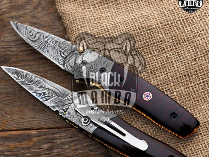 BMK-404 Vulcan 7″ Long 3″Blade” 5.2oz Damascus Pocket Clip Knives Handmade Damascus Pocket Folding Snake wood Knife Hand Made World Class Knives USA Made