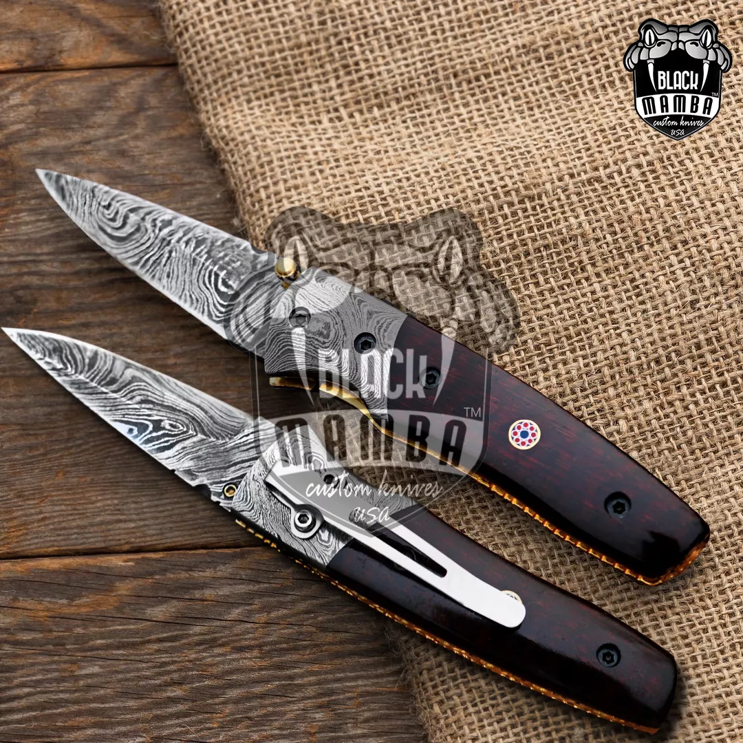 Vulcan - Damascus Folding Pocket Knife, 7″ Overall, Snake Wood Handle