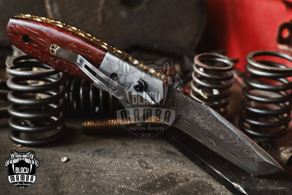 BMK-414 Indian red scorpion 7″ Long 3 ″Blade” 6oz Damascus TANTO Pocket Knives Handmade Damascus Pocket Folding Snake wood Knife Black Mamba Hand Made World Class Knives USA Made - Image 5
