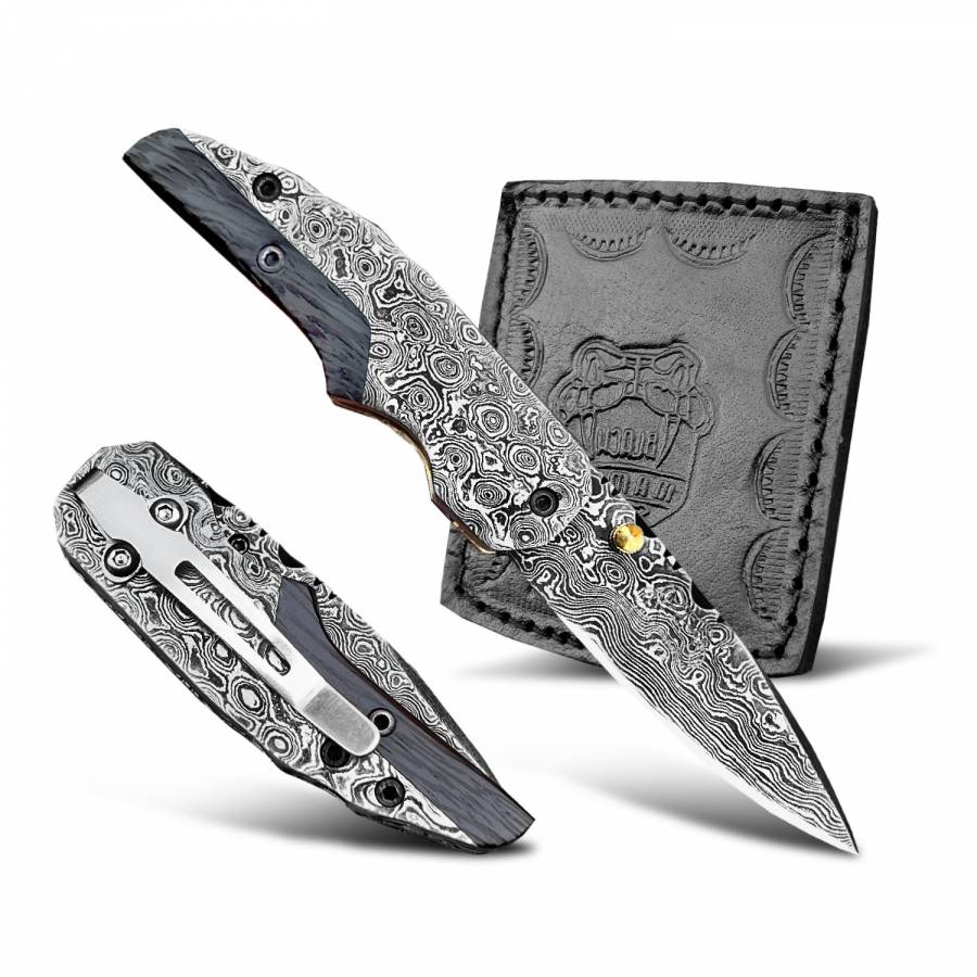 BLACK MAMBA KNIVES BMK-411 Hippopotamus 6.5″ Long 3″Blade” 5oz Damascus Pocket Clip Knives Handmade Damascus Pocket Folding Knife Black Mamba Hand Made Word Class Knives - Image 6