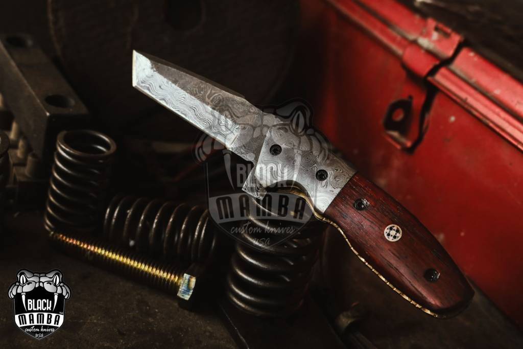 BMK-414 Indian red scorpion 7″ Long 3 ″Blade” 6oz Damascus TANTO Pocket Knives Handmade Damascus Pocket Folding Snake wood Knife Black Mamba Hand Made World Class Knives USA Made - Image 7