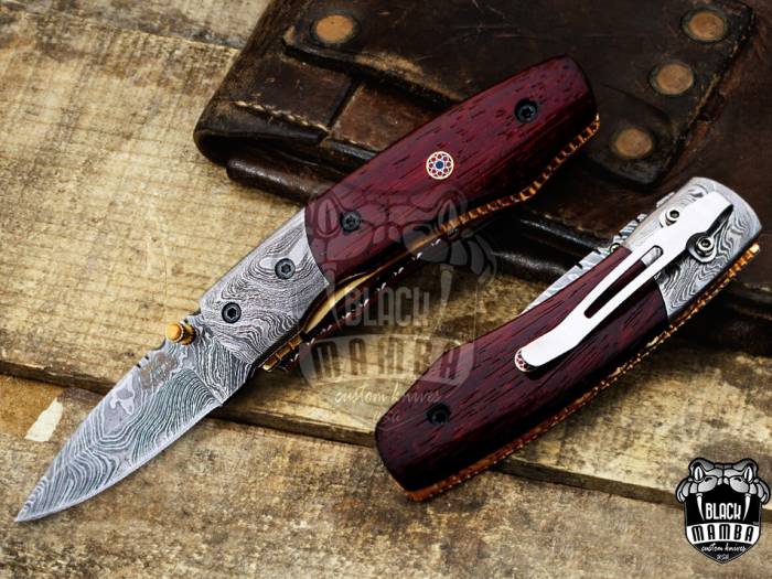 BMK-406 Taipan 7″ Long 3″Blade” 5oz Damascus Steel Pocket Clip Knives Handmade Damascus Pocket Folding Knife Black Mamba Hand Made World Class Knives USA Made