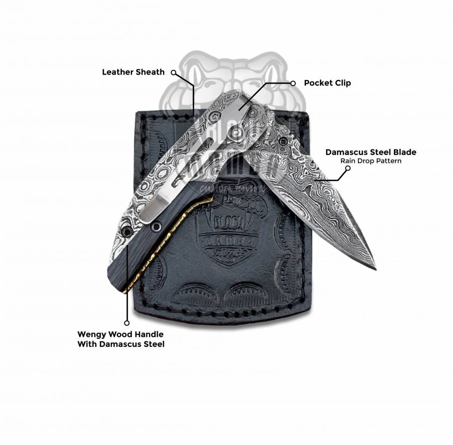 BLACK MAMBA KNIVES BMK-411 Hippopotamus 6.5″ Long 3″Blade” 5oz Damascus Pocket Clip Knives Handmade Damascus Pocket Folding Knife Black Mamba Hand Made Word Class Knives - Image 5
