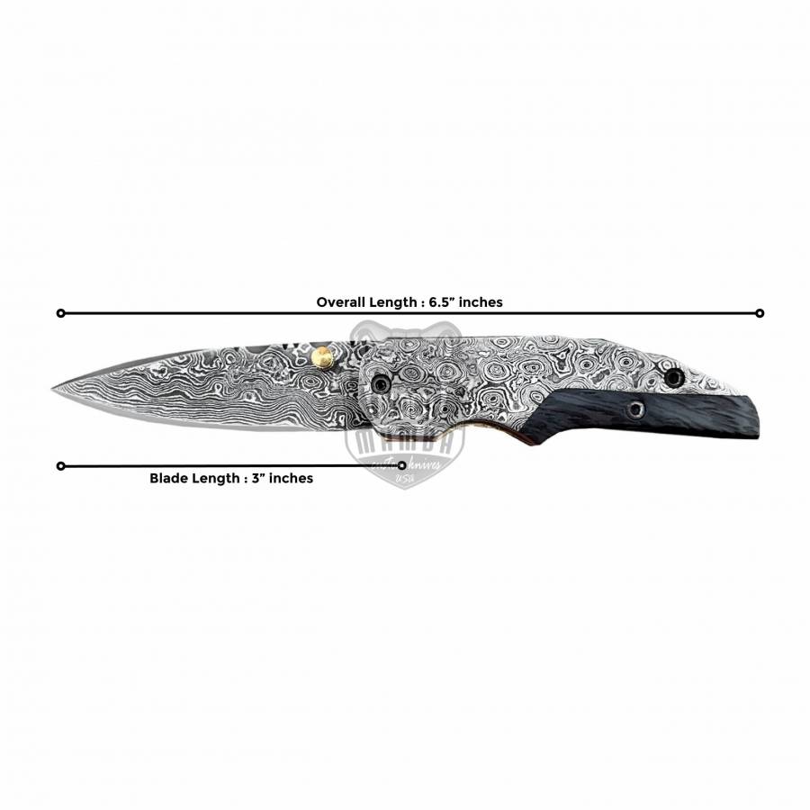 BLACK MAMBA KNIVES BMK-411 Hippopotamus 6.5″ Long 3″Blade” 5oz Damascus Pocket Clip Knives Handmade Damascus Pocket Folding Knife Black Mamba Hand Made Word Class Knives - Image 4