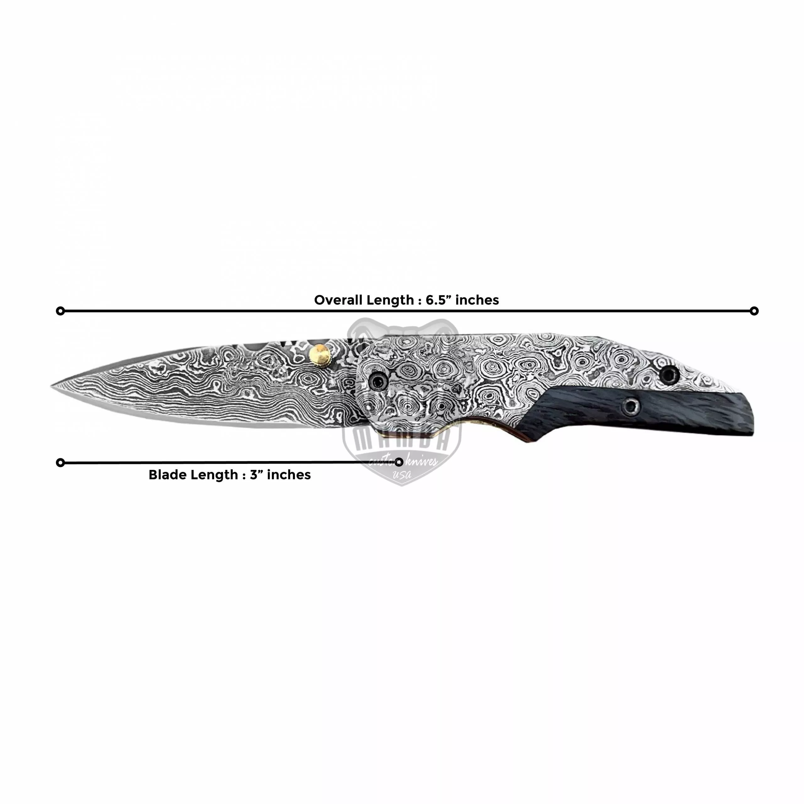 Hippopotamus - Damascus Folding Pocket Knife, 6.5″ Overall - view 4