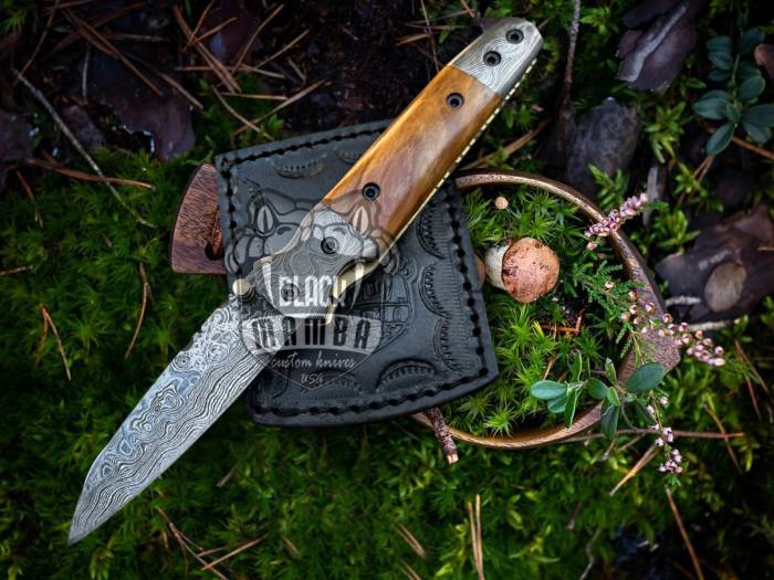 BMK- 416 Dugite 7.2″ Long 3.2″Blade” 5oz Damascus Pocket Knife Handmade Damascus Pocket Folding Knife Black Mamba Hand Made World Class Knives