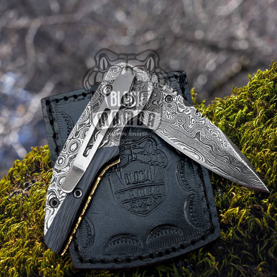 BLACK MAMBA KNIVES BMK-411 Hippopotamus 6.5″ Long 3″Blade” 5oz Damascus Pocket Clip Knives Handmade Damascus Pocket Folding Knife Black Mamba Hand Made Word Class Knives - Image 2