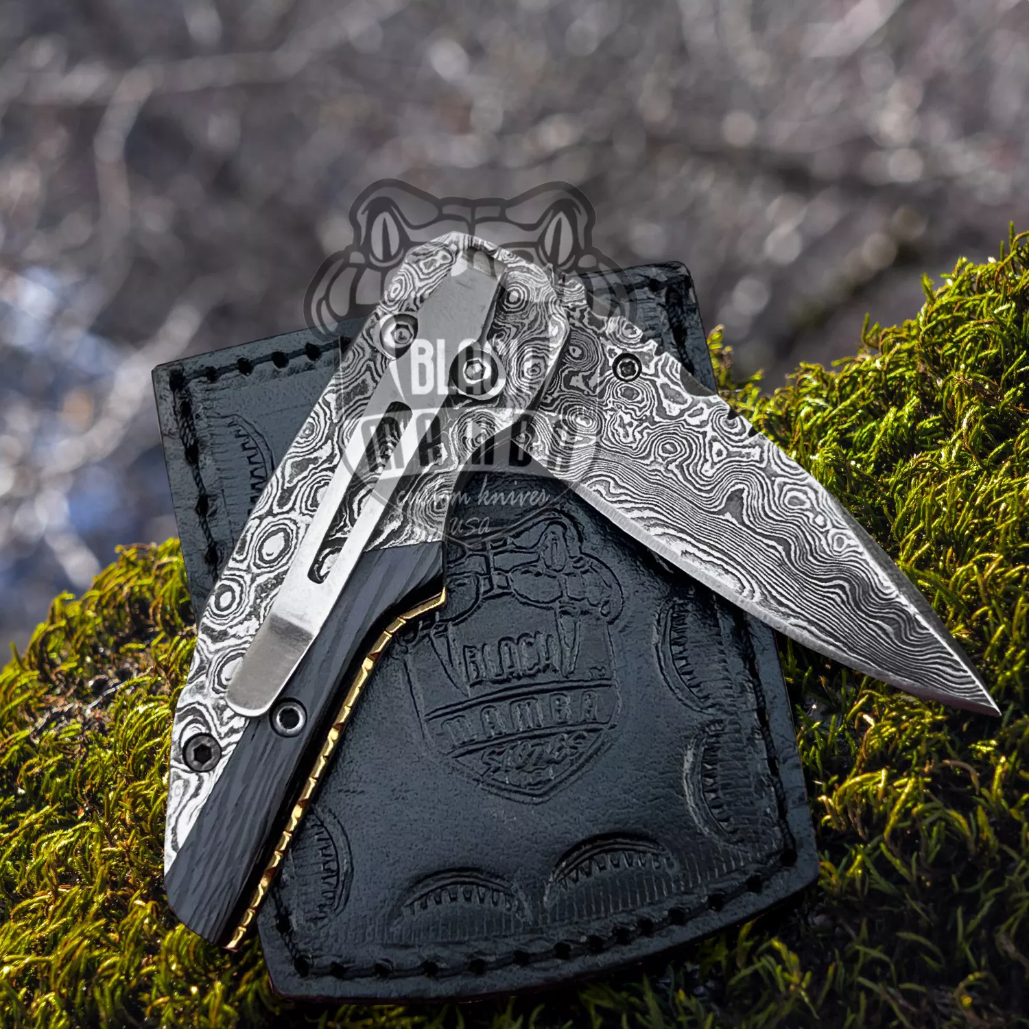 Hippopotamus - Damascus Folding Pocket Knife, 6.5″ Overall - view 2