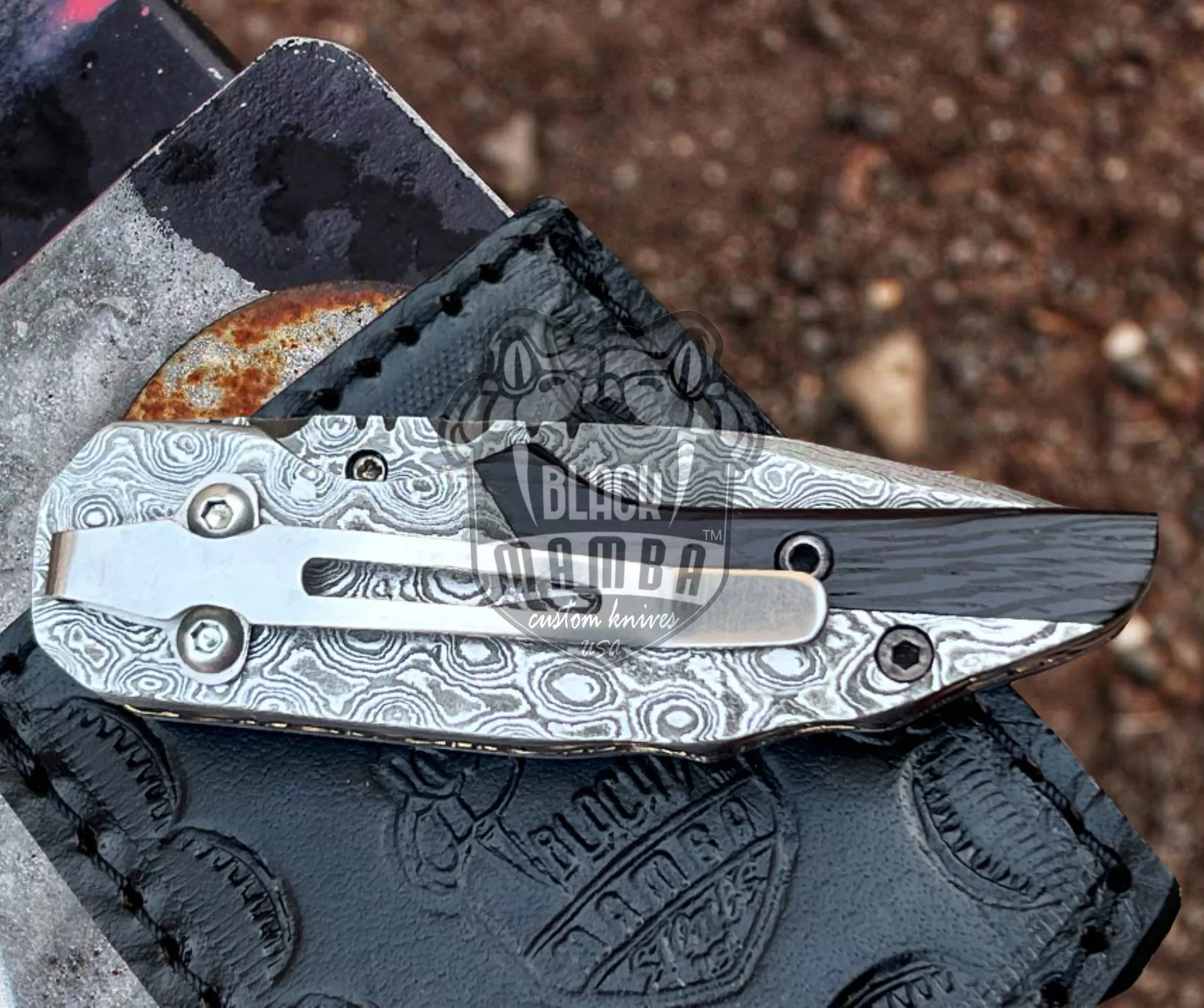 Hippopotamus - Damascus Folding Pocket Knife, 6.5″ Overall - view 3