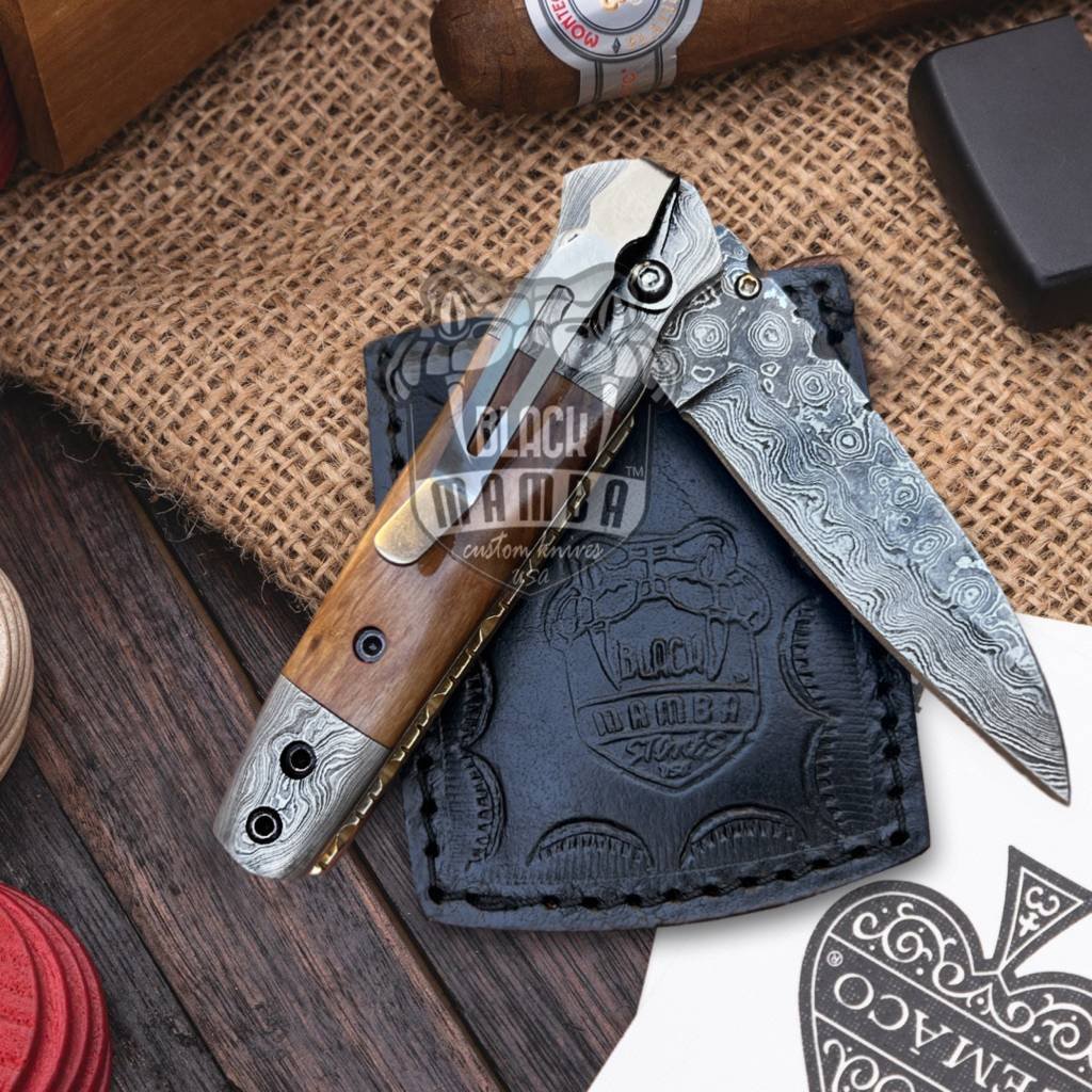 BMK- 416 Dugite 7.2″ Long 3.2″Blade” 5oz Damascus Pocket Knife Handmade Damascus Pocket Folding Knife Black Mamba Hand Made World Class Knives - Image 9