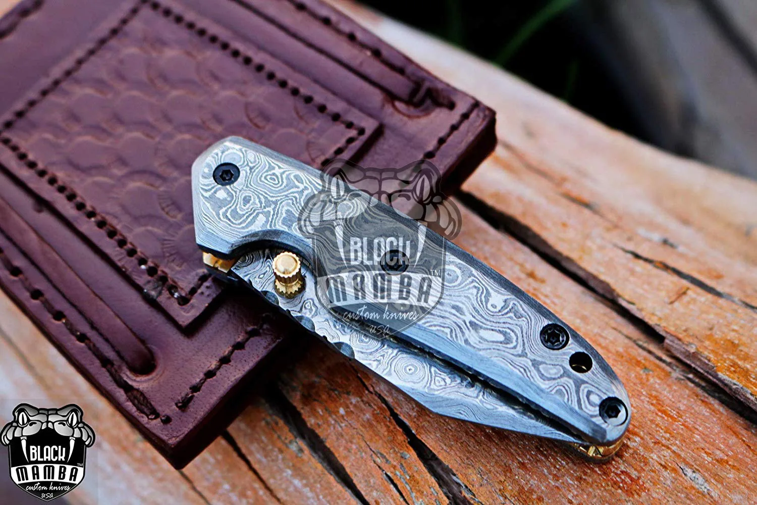African Elephant - Damascus Folding Pocket Knife, 5.5″ Overall - view 7