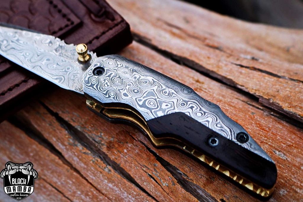 BLACK MAMBA KNIVES BMK-411 Hippopotamus 6.5″ Long 3″Blade” 5oz Damascus Pocket Clip Knives Handmade Damascus Pocket Folding Knife Black Mamba Hand Made Word Class Knives - Image 13