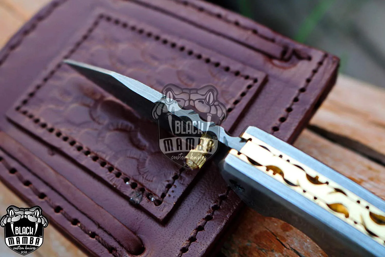 African Elephant - Damascus Folding Pocket Knife, 5.5″ Overall - view 4